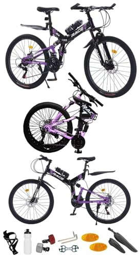 Rexhan 24, 26”, 27.5 Inch Mountain Bike, Foldable Adult & Teenager Bicycle, City Bike, Commuter Cycle, Unisex Men & Women MTB, Dual Suspension,19 KG Lightweight, Dual Disc Brake, 21 Speed (26 Inch)