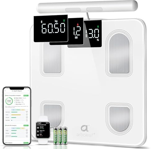 arboleaf Smart Scale for Body Weight and Fat, Body Composition Scale | with Handle, 8 Electrode Body Scanner with 26+ Metrics for BMI Muscle Mass, Digital Bathroom Scale,180kg/400lb