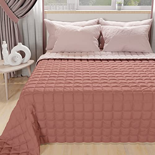 PETTI ARTIGIANI ITALIANI - Colcha en Microfibra Doble Reversible 240x260 cm, Cubre Cama Primavera Doble, Edredón 2 Personas, Rosa