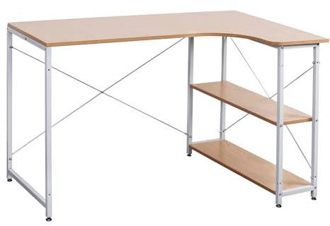 WOLTU Computer Desk with Storage Shelf, Office Study Desk for Home, Bedroom & Workspace, PC Laptop Workstation, Light Oak & White, 120x73x72 cm