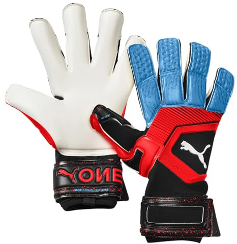 PUMA Mens One Grip 1 Hybrid Pro Goalkeeper Gloves Soccer Cleats - Black, Blue, Red - Size 11
