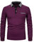 STTLZMC Men's Long Sleeve Polo Shirts Contrast Placket T-Shirt Golf Tennis T-Shirt,Wine,XL