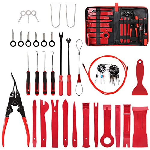Aohoo Kit Leve Dmontaggio Interni Auto, 43Pcs Attrezzi per Smontare Plastiche Auto,Leve Plastica Smontaggio per Smontare Pannello,Interno,Radio(Material Pom,Alta Durezza, Ma Non Danneggia l'Veicolo)