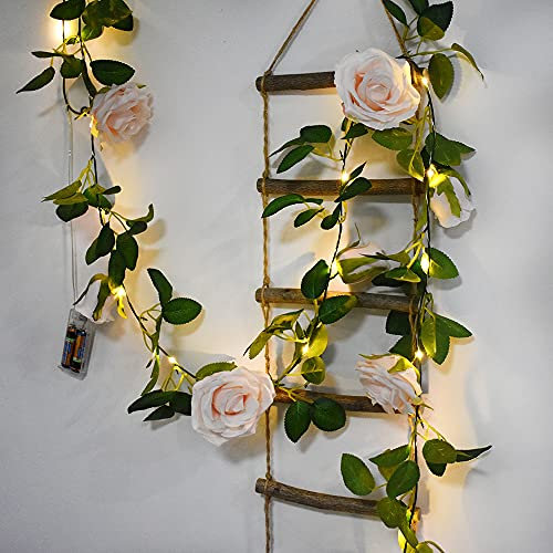 buywin Colorful Rose Fairy String Lights 2M Artificial Flower Garland with LED Copper Light Strings, Rose Vine Lights Decor for Christmas Wedding Bouquets Home Window(Baby Pink)