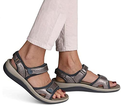 ERUXUGB Sandalias Ortopédicas para Mujer - Alivio del Dolor en el Pie, Soporte para el Arco, Playa Huecas con Boca de Pez Plana (Champán, 42)