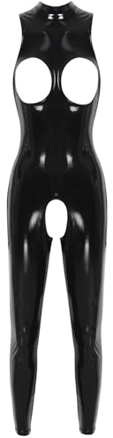 iiniim Wetlook body jumpsuit läderlook bröstlös jumpsuit metallisk helkroppsdräkt ouvert byxor leggings GOGO klubbkläder