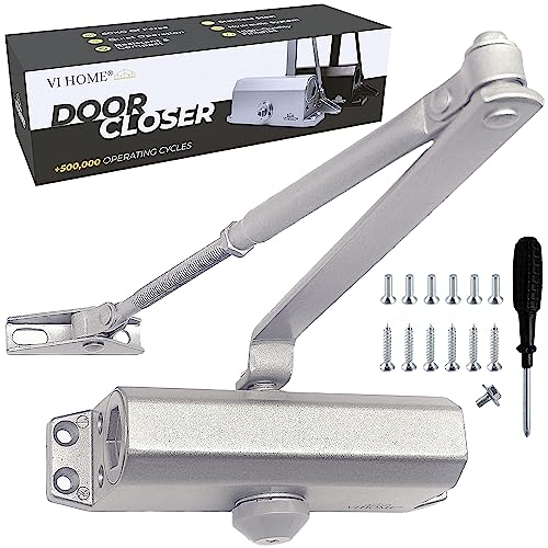VI HOME Ferme Porte Automatique Réglable Avec Retenue 60kg / Ressort de Porte Avec Système Hydraulique/Ferme Porte Automatique/Groom Fermeture Porte/Amortisseur Porte (argent)