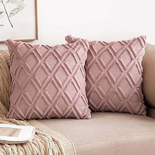MIULEE 2er Set Kissenbezug Zierkissen Wolle Kissenbezüge Samt Fellkissen Boho Deko Kissen Flauschig Sofakissen Dekokissen für Sofa Schlafzimmer Wohnzimmer 50x50 cm Dunkelrosa
