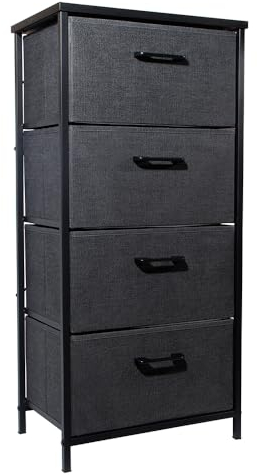 Zedelmaier Schubladenschrank (45cm x 96cm x 30cm),Stoffkommode mit 4 Schubladen grau,Stoffkommode mit fächern,Aufbewahrungskommode mit Metallrahmen,Vintage Holzplatte,für Schlafzimmer,Flur