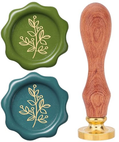 CRASPIRE Sello de Cera de Hoja, Cabeza de Latón Extraíble de 25mm, Sello de Cera de Sellado de Planta de Romero Vintage con Mango de Madera para Bodas, Cumpleaños, Sobres, Invitaciones