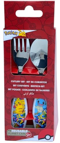 Stor, Pokemon Besteck-Set, Kinderbesteck, Gabel und Löffel aus Edelstahl für Kinder, 2 Besteckteile