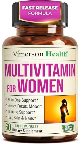 Multivitamin for Women with Vitamins and Minerals for Energy, Focus and Immune Health – Premium Daily Womens Multivitamins & Multiminerals – 60 Liquid Capsules