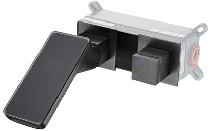 Robinet Lavabo Cascade Salle de Bains Montage Mural avec Affichage de la Température LED, Robinet Mitigeur Lavabo Encastré Cascade Bec Extra-large, Laiton, Gris