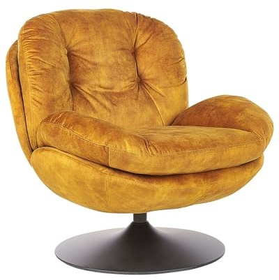 Beliani Poltrona girevole in velluto con sedile imbottito base singola stile vintage giallo