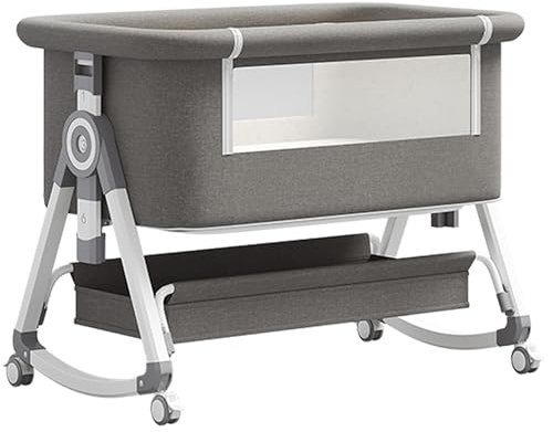 YAZOCO Cuna 3 en 1, Cuna de colecho, Crib Mecedora, Ajuste de Altura e inclinación del colchón, 4 Ruedas con Freno, Colchón Ergonómico (Gris)