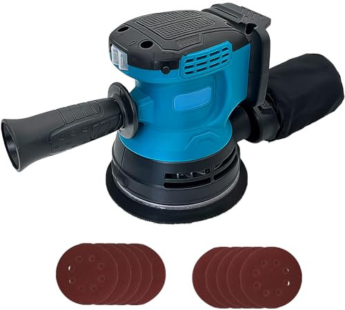 Bürstenlosen Akku Exzenterschleifer,Ersatz für Makita 18V BL1850,Exzenterschleifer mit 12 pcs Schleifpapier, 125 mm,Zum Schleifen und Polieren Von Metall/Holz (Ohne Akku)