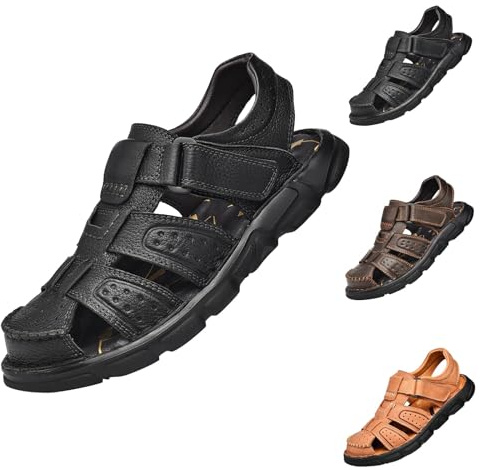 Sandales pour diabétiques pour homme - Sandales de vacances ergonomiques avec sangles réglables - Coupe plus large - Coussin épais pour les voyages - Bout fermé - Marche, Noir , 41 EU