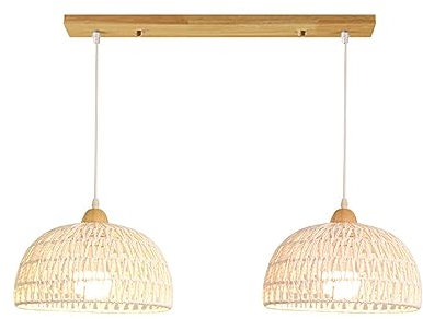 Luci a sospensione in legno Isola da cucina, lampada a sospensione di rattan Luci a sospensione intrecciata regolabile il lampadario boho cesto lampada a cesto leggero per il soggiorno camera da letto