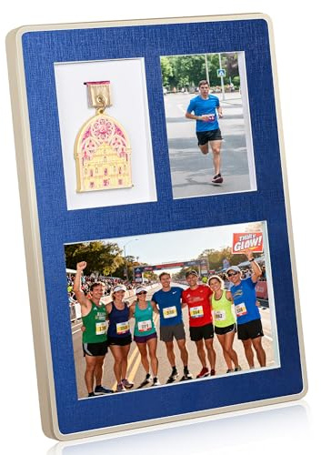 Medal Display Shadow Box, Gold Aluminum Frame, Acrylic Panel for Sports Awards,Marathon Runner, Military Awards and Triathlon (3-in-1)