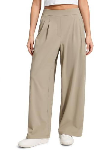 CRZ YOGA 4-Way Stretch Wide Leg Work Pants for Women 29 - Bussiness Casual Trousers with Pockets Oak Medium
