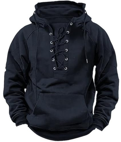 YOSUWOAI Sudadera con capucha para hombre, gótica, vintage, sudadera con capucha, sudadera táctica, punk, jersey de trabajo, ropa vikinga, suéter medieval, suéter de invierno cálido, O negro., M