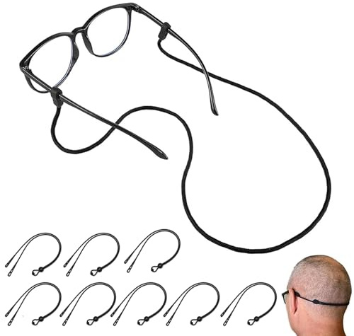 Cordon Lunettes Sport 8 pièces réglables antidérapants en Silicone Noir pour Lunettes de Vue et de Soleil, Accessoires Maintien tête pour Course vélo randonnée