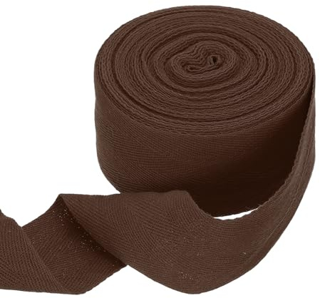QUARKZMAN Nastro in Cotone A Spina di Pesce 50mm X 10 Metri Nastro A Binda A Tessitura Obliqua Rotolo di Nastro per Cucito Fai da Te Regalo Imballaggio Marrone Scuro
