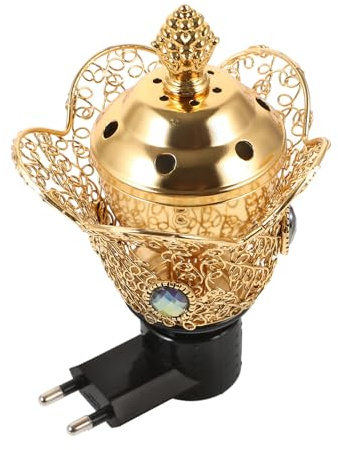 ZUNOXAZ Bruciatore Elettrico di Incenso Aroma Burner Ricaricabile in Ferro Oro Stile Mediorientale Decorazione Artigianale Elegante per Yoga Room e Tearoom
