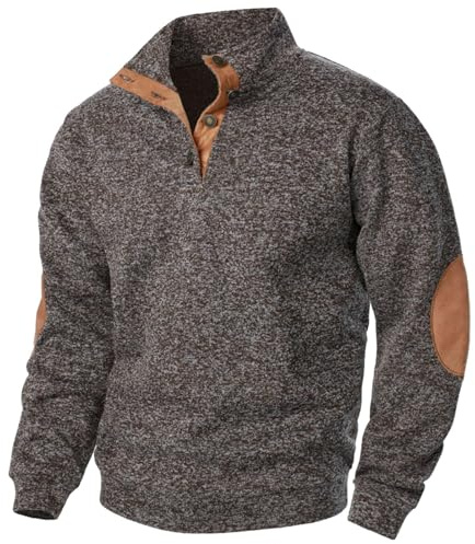 Generisk tröja för män, ståkrage, pullover, bomull, långärmad skjorta, ledig tröja, enfärgad arbetströja fritid, ulltröja med knappslå vintertröja, sjömanströja herr
