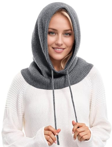 Genérico Bufanda Gorro Mujer,Gorro Mujer Invierno 2 En 1 TéRmicos PasamontañAs CáLido con Bufanda con Capucha para Mujeres Y Hombres Gorro Tejido con CordóN Bufanda Al Aire Libre Diario