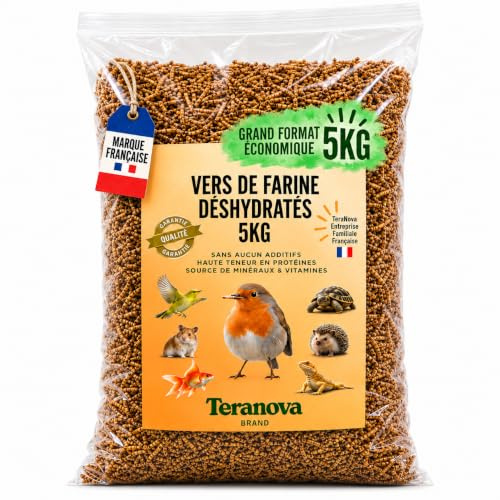 vers de Farine séchés 5 kg et Ebook Gratuit - Friandise Premium pour Oiseaux et Animaux du Jardin – Insectes séchés – Aliment Non ruminants