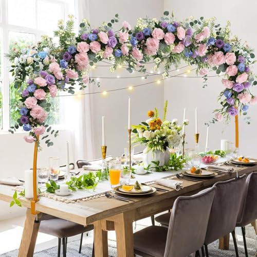 Asta per decorazione da tavolo oro 300x120 cm con morsetti, appendiabiti in metallo sopra il tavolo per matrimoni, compleanni, feste di Natale, arco da tavolo stabile per ghirlande, luci e fiori