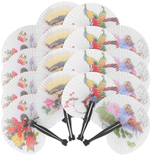 TOPPERFUN Éventail Pliable en Papier Rond à Motifs Floraux Délicats, Léger et Facile à Transporter, Lot de 20 Pièces pour Cosplay et Fêtes Plusieurs Styles