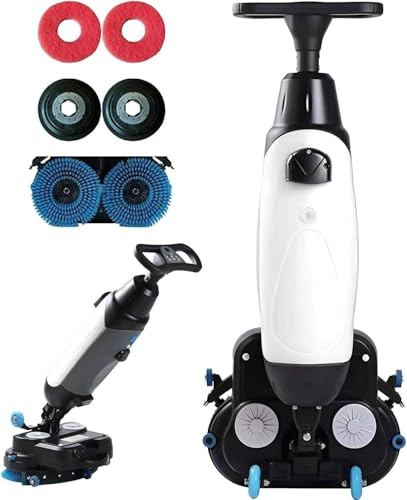 Commercial Floor Scrubber - Multi-Functional Floor Buffer Polisher Machine, Cordless Floor Washer, Hand Push Scrubber Dryer, 13000 Sqft/H, with 430mm Cleaning Width, Rotary Double Brushes White