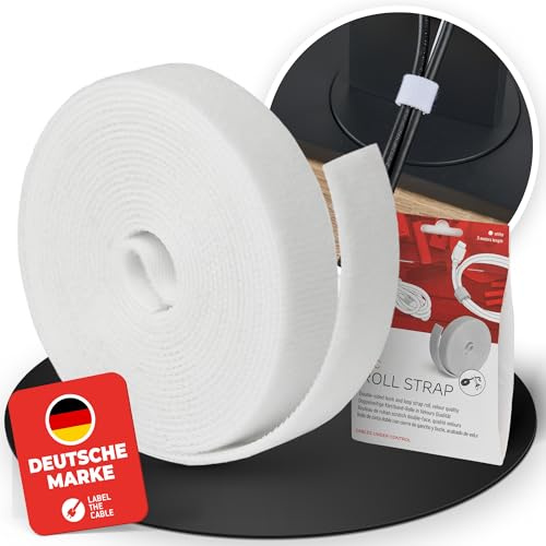 ROLL Strap – Klettband beidseitig & zuschneidbar 3m x 16mm Weiß – Kabelbinder Klett für Kabelmanagement, Werkstatt, DIY & Pflanzenbinder – Klettbandrolle wiederverwendbar mit starker Kletthaftung