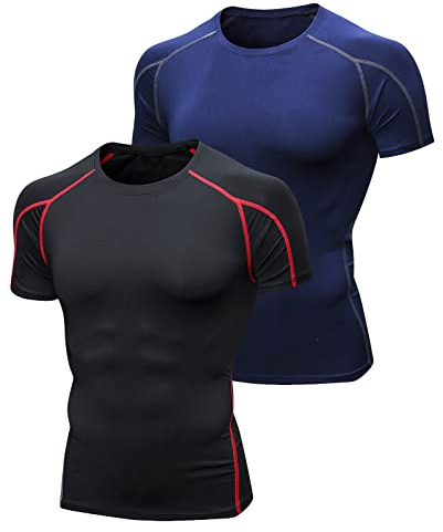 Niksa 2-pack kortärmad sport t-shirts män, kompressionskläder löpning tröjor baslager topp, fitness atletisk träning träning gym kläder för män Workout Workout Gym Clothing for Men