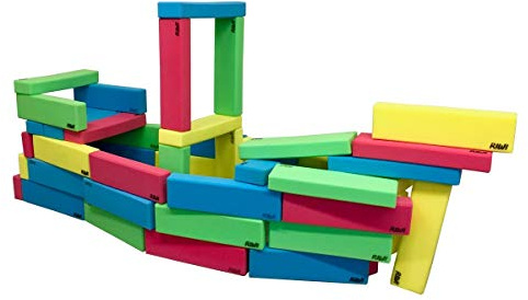 RIWI Set di 48 mattoncini da costruzione XXL in gommapiuma, grandi mattoncini morbidi per bambini, certificati TÜV Austria e Öko-Tex, lavabili in lavatrice