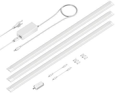 ledscom.de Luce sottopensile a LED SIRIS bianco opaco, con dimmer a sfioramento piatto, ogni 90cm, ogni 963lm, bianco caldo Set di 3