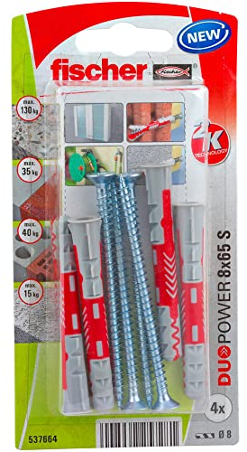 fischer - Cheville tous matériaux DuoPower 8x65 avec vis/Blister de 4