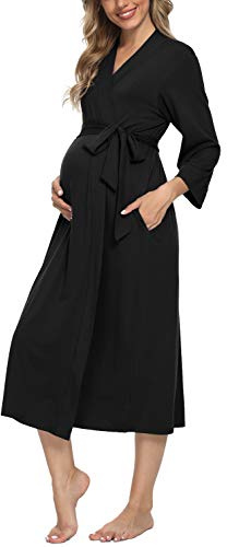 Xpenyo Women's Maternity Sleepwear Robes Long Bathrobe Pregnancy Loungewear Labor/Delivery/Nursing/Hospital Nightgown, Black M