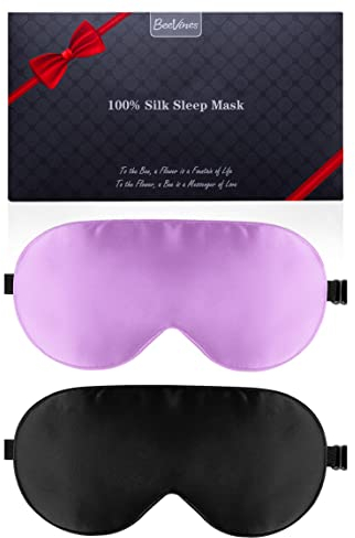 Seiden-Schlafmaske, 2er-Pack Augenmaske aus 100% echter natürlicher reiner Seide mit verstellbarem Riemen, Augenmaske zum Schlafen, BeeVines Augen-Schlafschutz für Yoga-Reisen, blockiert Licht