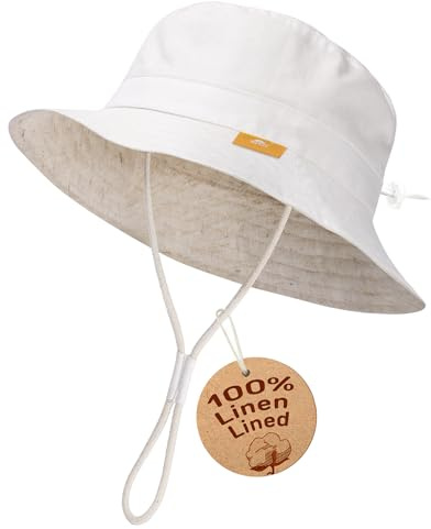 Baby Sun Hat for Boy Girl Toddler Summer Bucket Hat Kids Sun Protection Beach Hat Cotton Baby Hats White