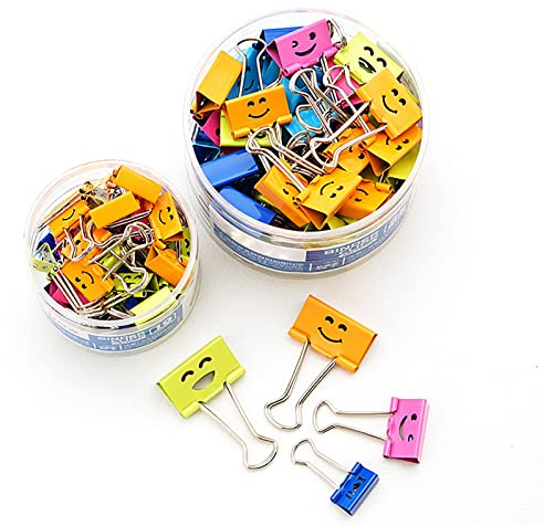 Foldback Klammern für Büro - 48 Pack farbige Binder Clips, mit niedlichem hohlem Smiley/Vielzweckklammern Papierklammern Zettelclips Sortiert für Büro Schule Zuhause(25mm)