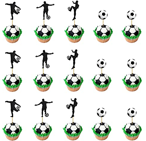 HOMEJOY 48 Pieces Cupcake Decoration de Football Decoration Gateau Foot Cake Topper de Football pour Fête Thème du Football la Décoration de Fête d'Anniversaire Baby Shower