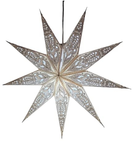 YEPSIO Paper Star 9 Spitzen Laterne Lampenschirm Papierstern Lampenschirme Groß 60 cm Stern Hängende Dekorationen für Weihnachten Hochzeit Heimdekoration Geburtstag Party Weiß Grau 9 001