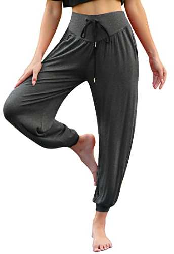 Terecey Pantalón Yoga Mujer Corte Holgado con Bolsillos | Caída Amplia y Fluida, Cintura Flexible, Bolsillos Laterales Prácticos, Yoga Pilates Paseos y Casa, Libertad de Movimiento