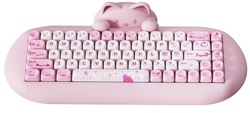 YUNZII C68 Tastiera meccanica senza fili,65% Gaming Keyboard Hot Swap,Tripla modalità BT5.0/2.4G/Cavo,RGB Retroilluminato NKRO,Cat Silicone Ergonomic Keyboard per Win/Mac (Rosa, Cambio di latte)