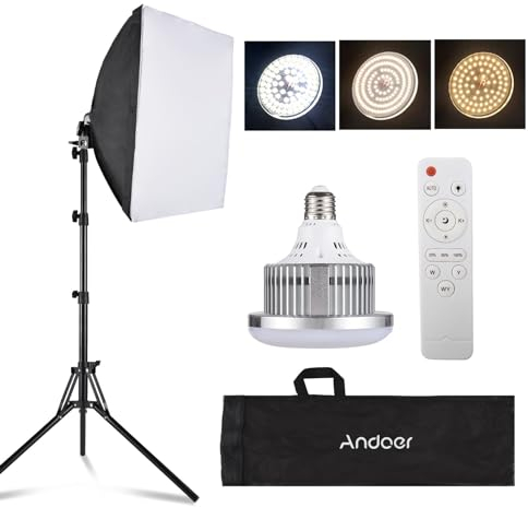 Andoer Studio Photography Light Kit Juego de iluminación Softbox Que Incluye luz LED Bicolor de 85 W + Softbox de 40x40 cm + Soporte de luz de 1,7 m + Control Remoto + 1 * Bolsa de Transporte