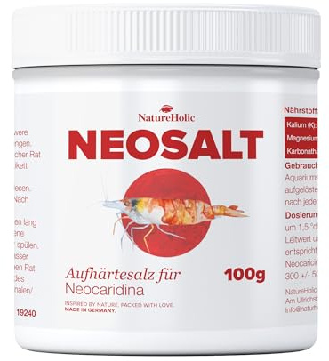 NatureHolic Neosalt Neocaridina | härdningssalt för Neocaridina räkor i akvariet | för medelhårt vatten | perfekt för akvarieväxter | Med ytterligare magnesium | mängd 100 g