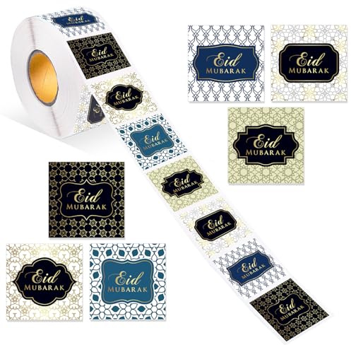 500 Pcs Eid Mubarak Stickers Self-Adhesive Ramadan Decals Islamic Holiday Labels for Envelopes Gift Wrapping Muslim Party Decoration